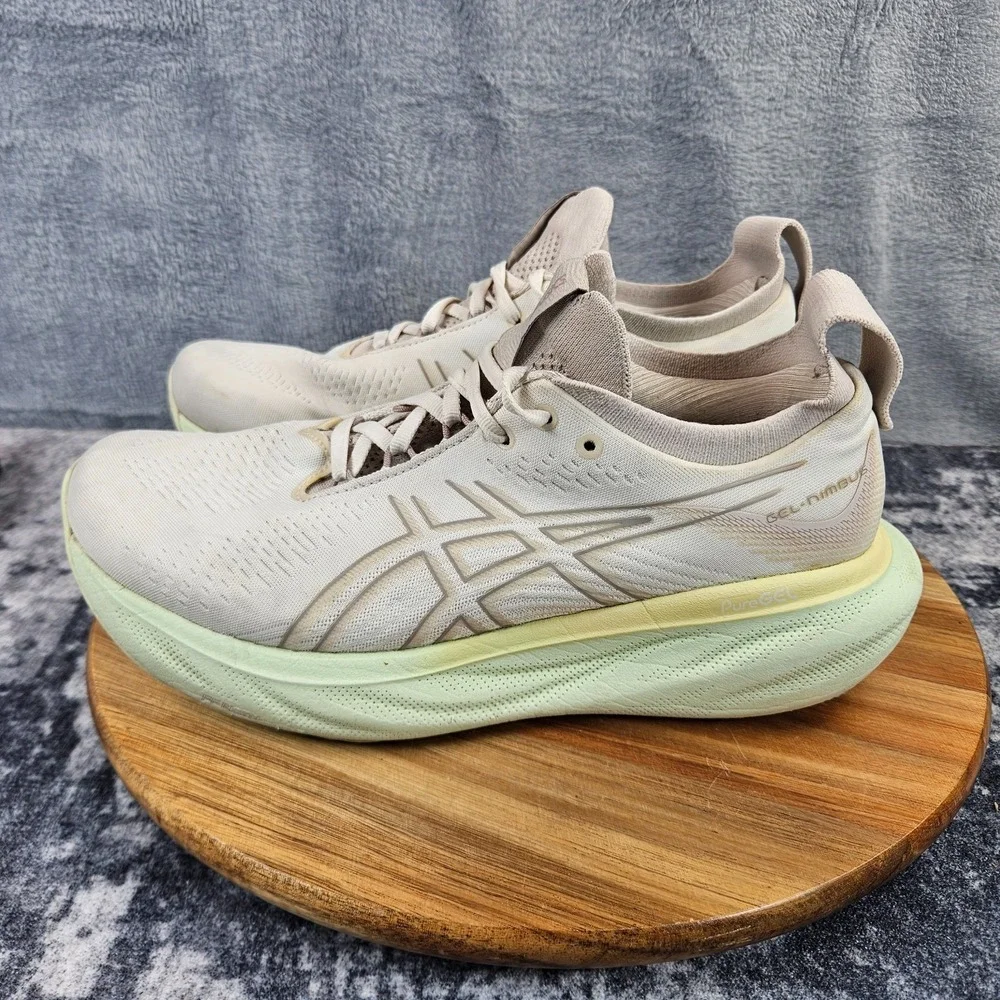 Asics Gel-Nimbus 25 Shoes Womens Size 9.5 Ivory Green Athletic Running Sneakers